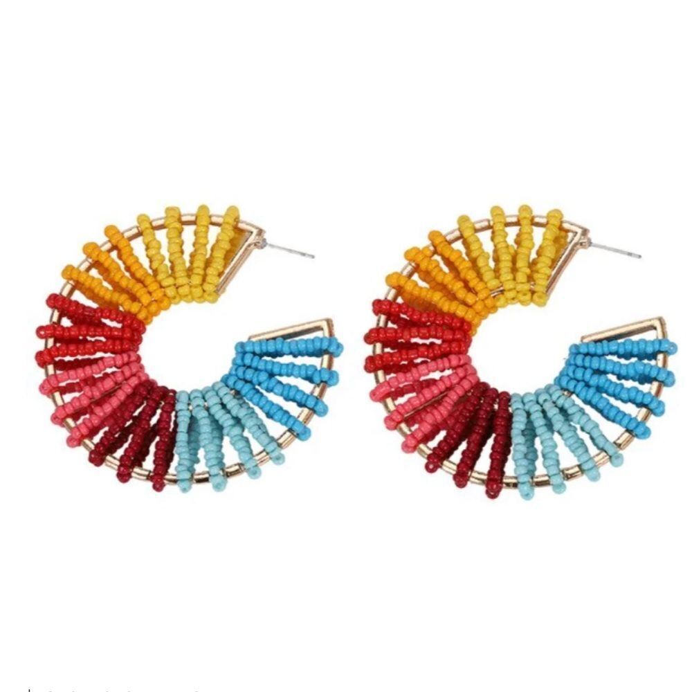 BAHATI JEWELRY RAINBOW MULTI-COLOR BFADED ROUND TARGE HOOP
EARRINGS - Picture 5 of 5